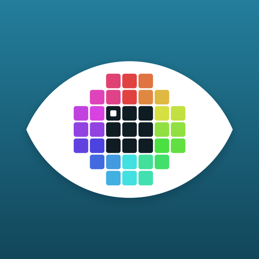 L'icône de Pixeye : un œil dont l'iris est fait de pixels de couleur